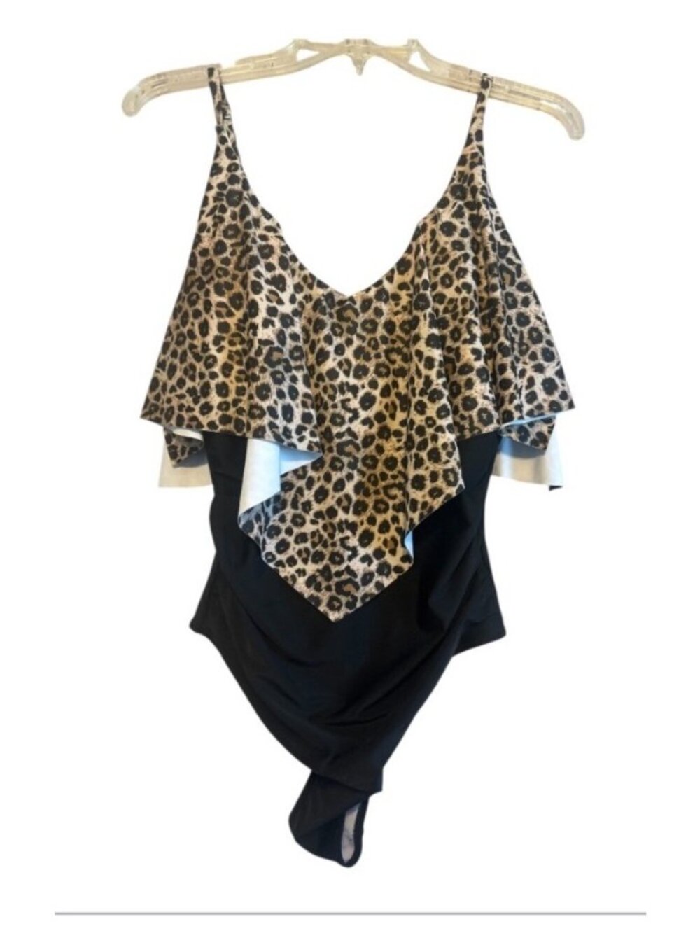 Animal Print Black Flared Bib Front One Piece Size XL - Picture 2 of 10
